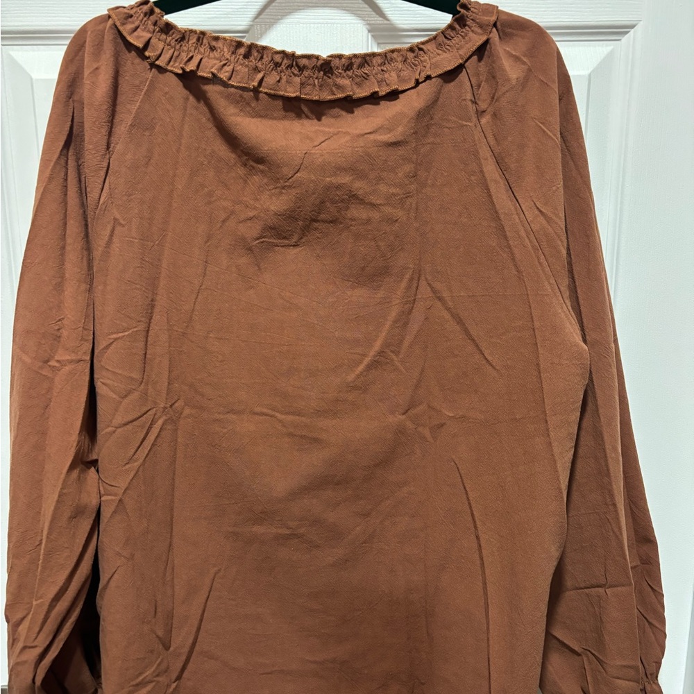 NWOT Women's Ruffled Brown Top - Picture 2 of 11